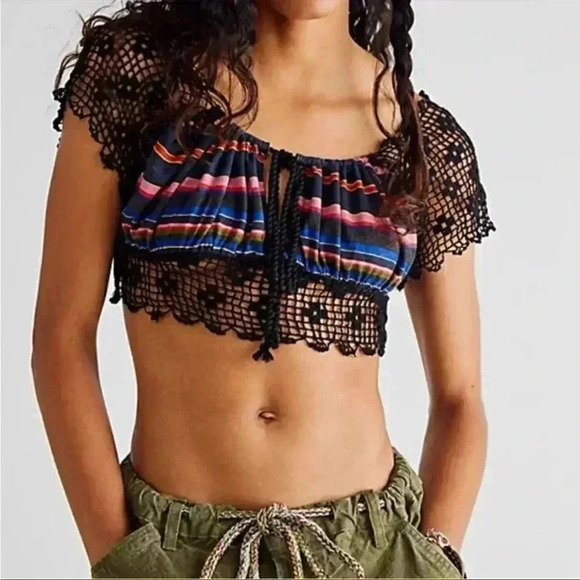 Free People Tops - NEW Free People Aruba Crochet Multicolor Striped Crop Top Sz XS Style OB1522759